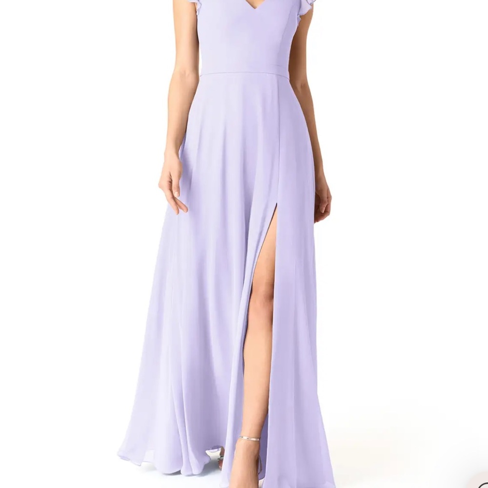 Azazie Lilac Flutter Sleeve Chiffon Dress - Claudine - Picture 2 of 7